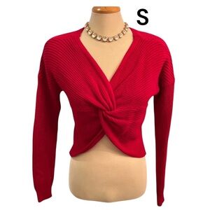 HOLLISTER Crop Knit Sweater Size Small Red Twisted Front Knot